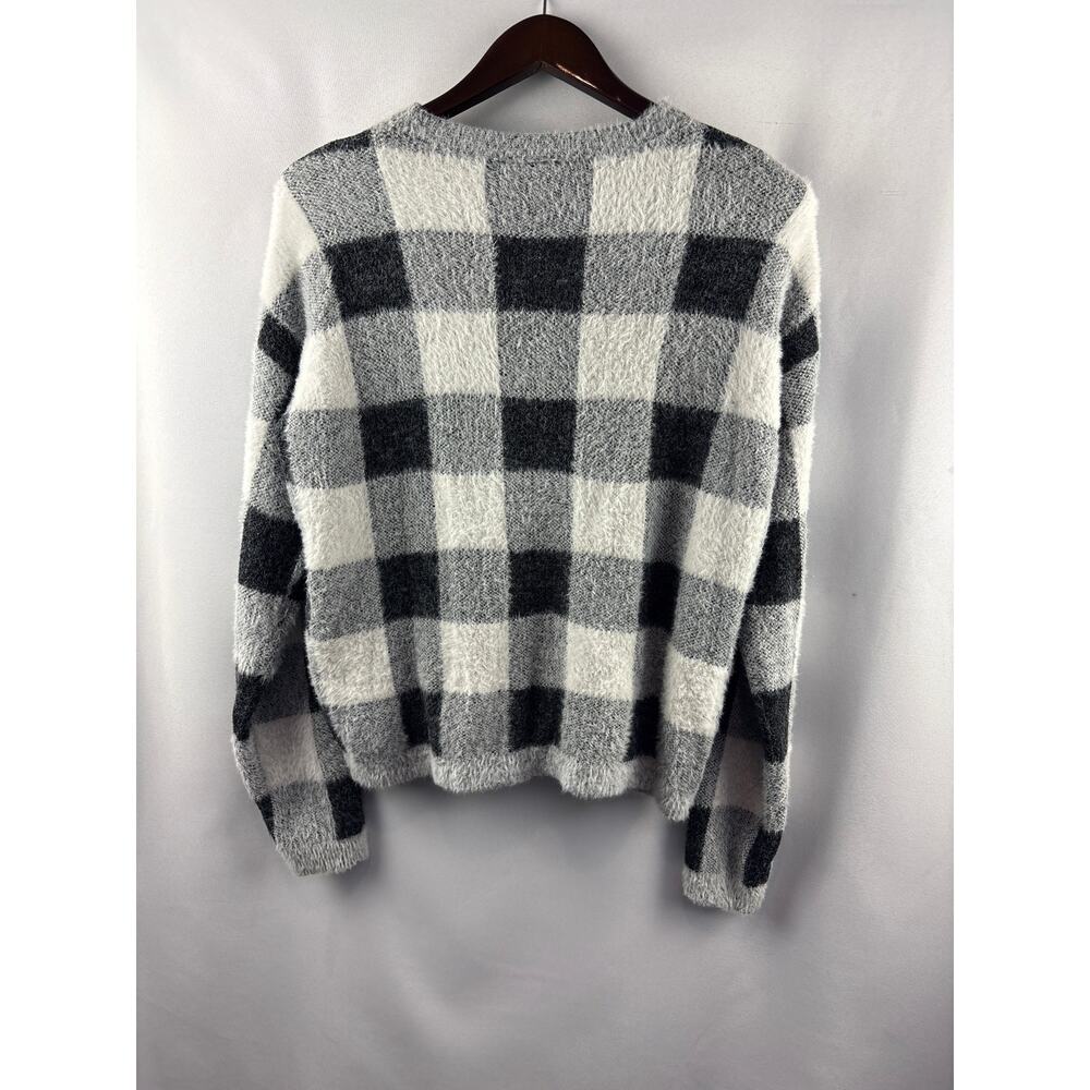 Women’s Bobeau Small White & Gray Plaid Sweater - Picture 3 of 5